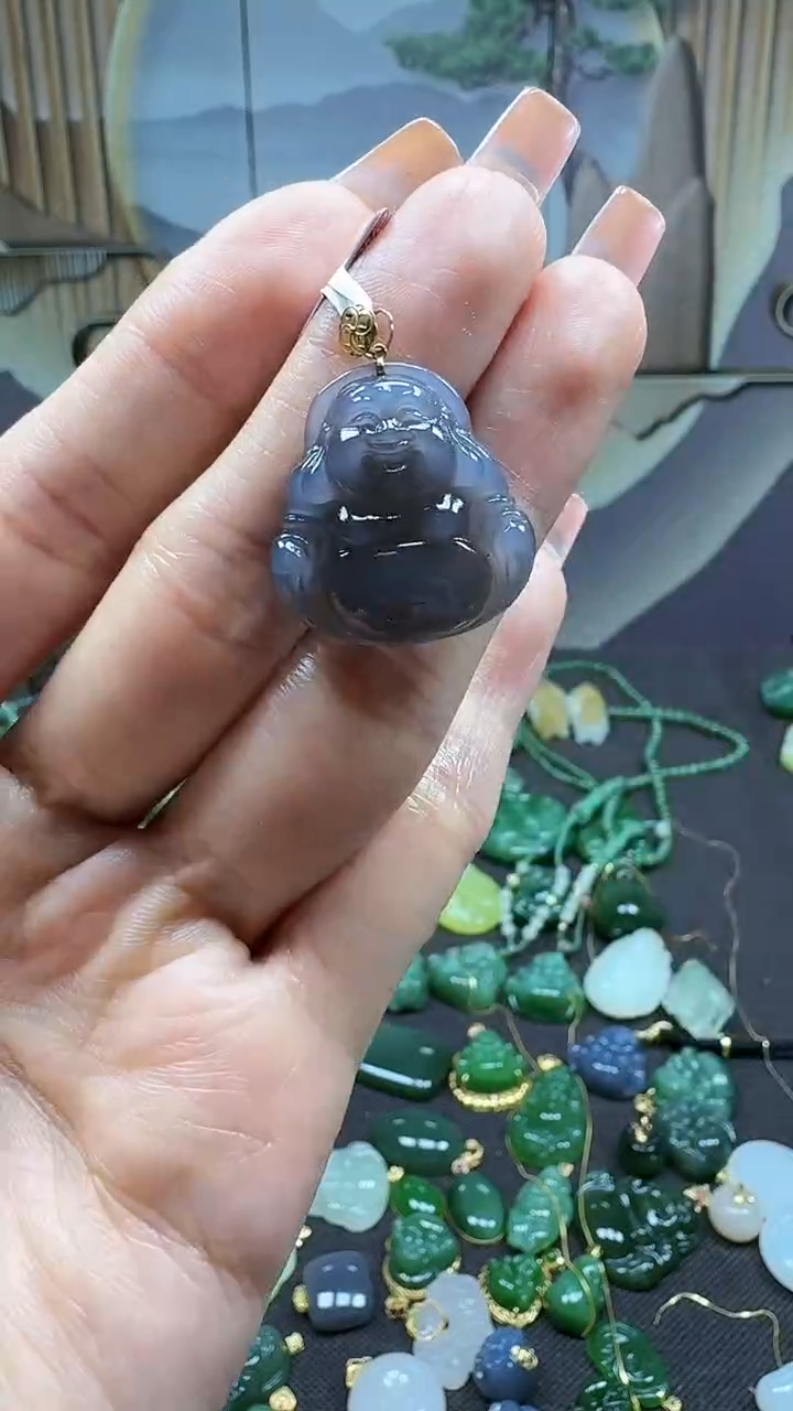 和田玉18K金镶嵌吊坠(不含链)1