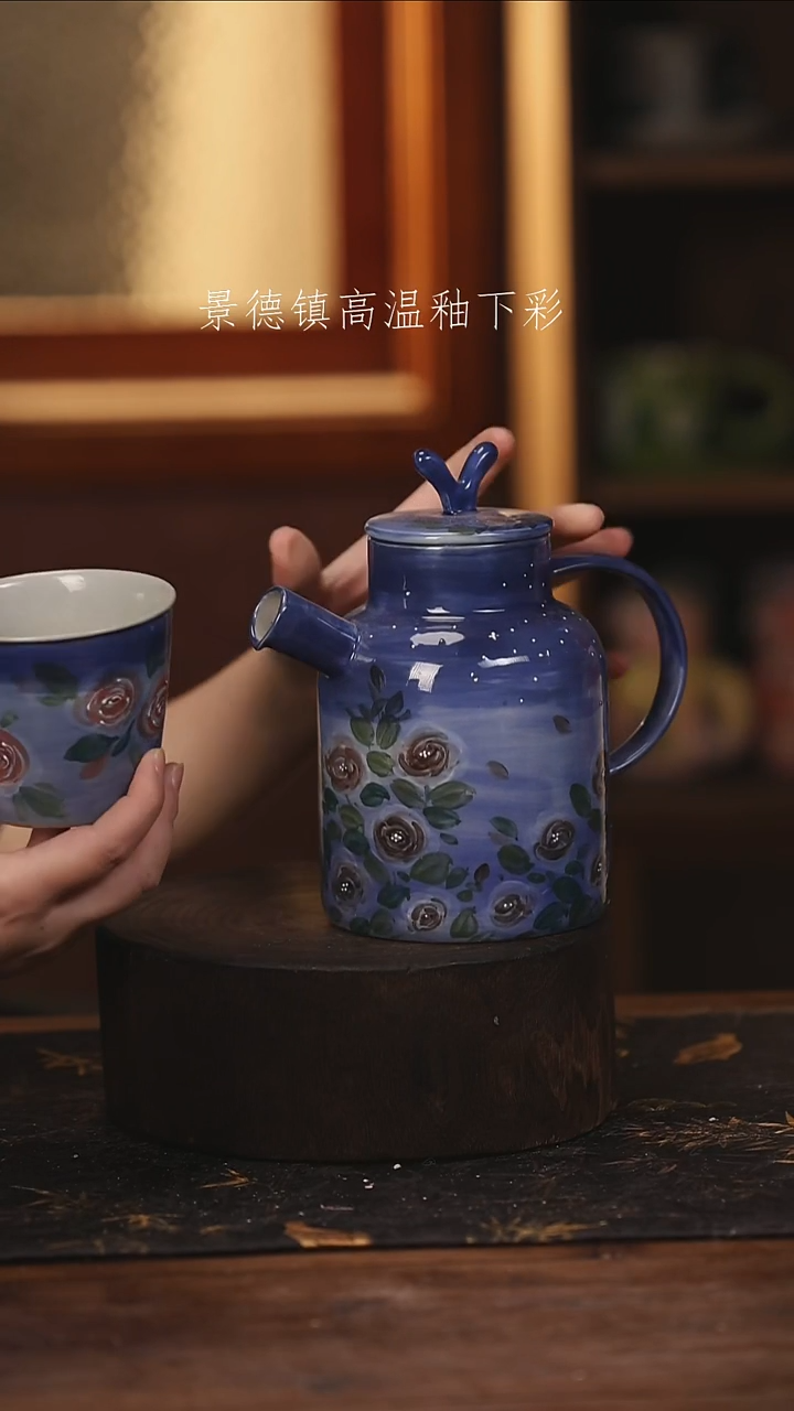 陶瓷景德镇高温釉下手绘陶瓷@L516@