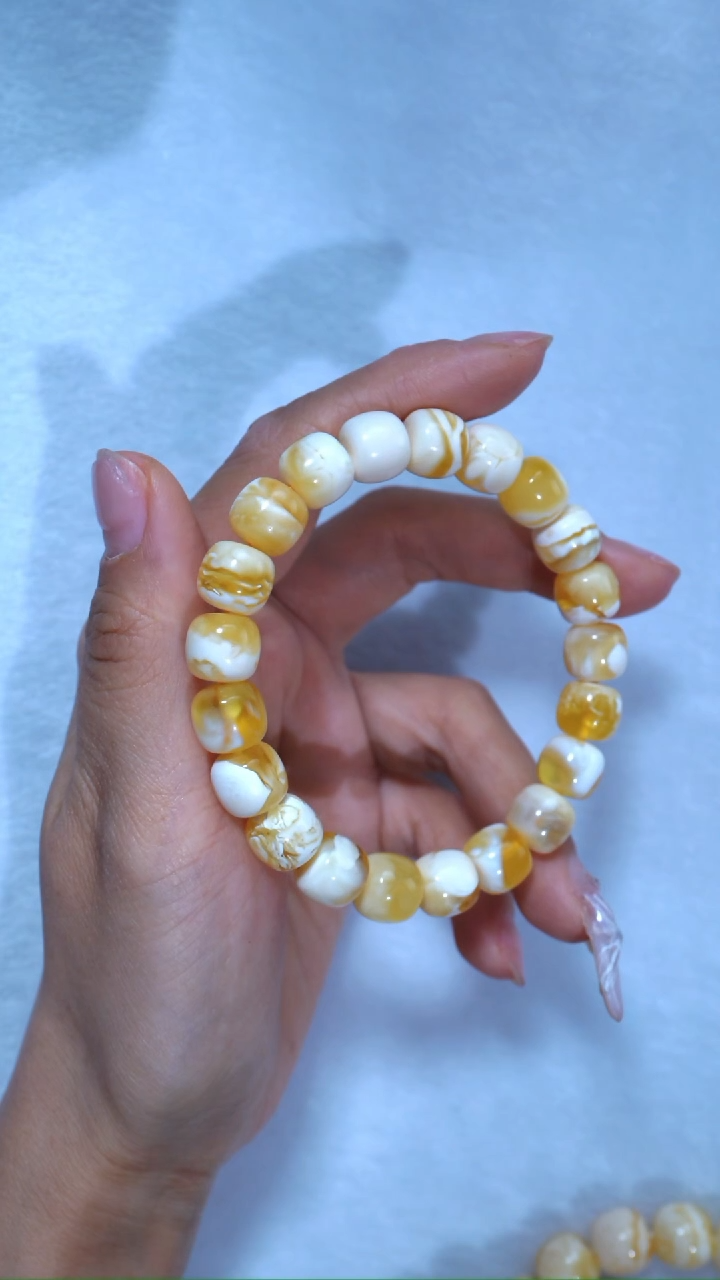 【闪购商品】蜜蜡手链未镶嵌典藏级10.3mm金漆瓷白溶洞妖孽