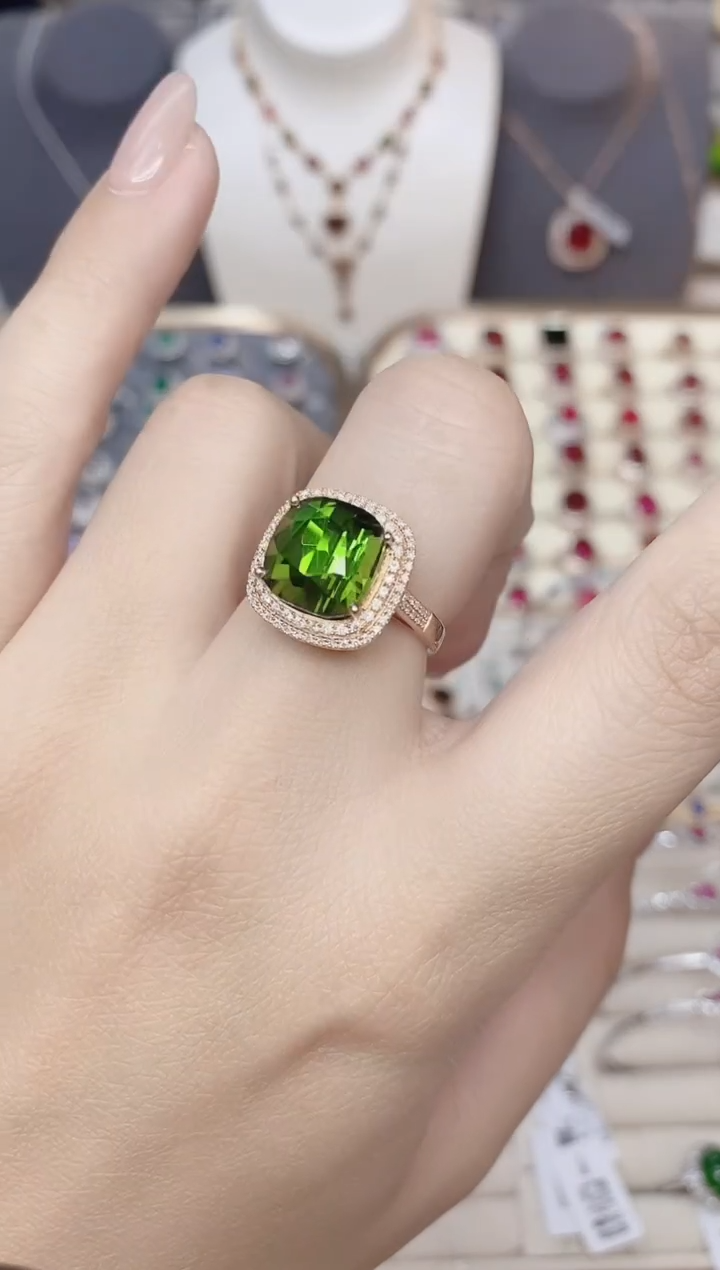18K金镶嵌碧玺戒指碧玺6.5CT