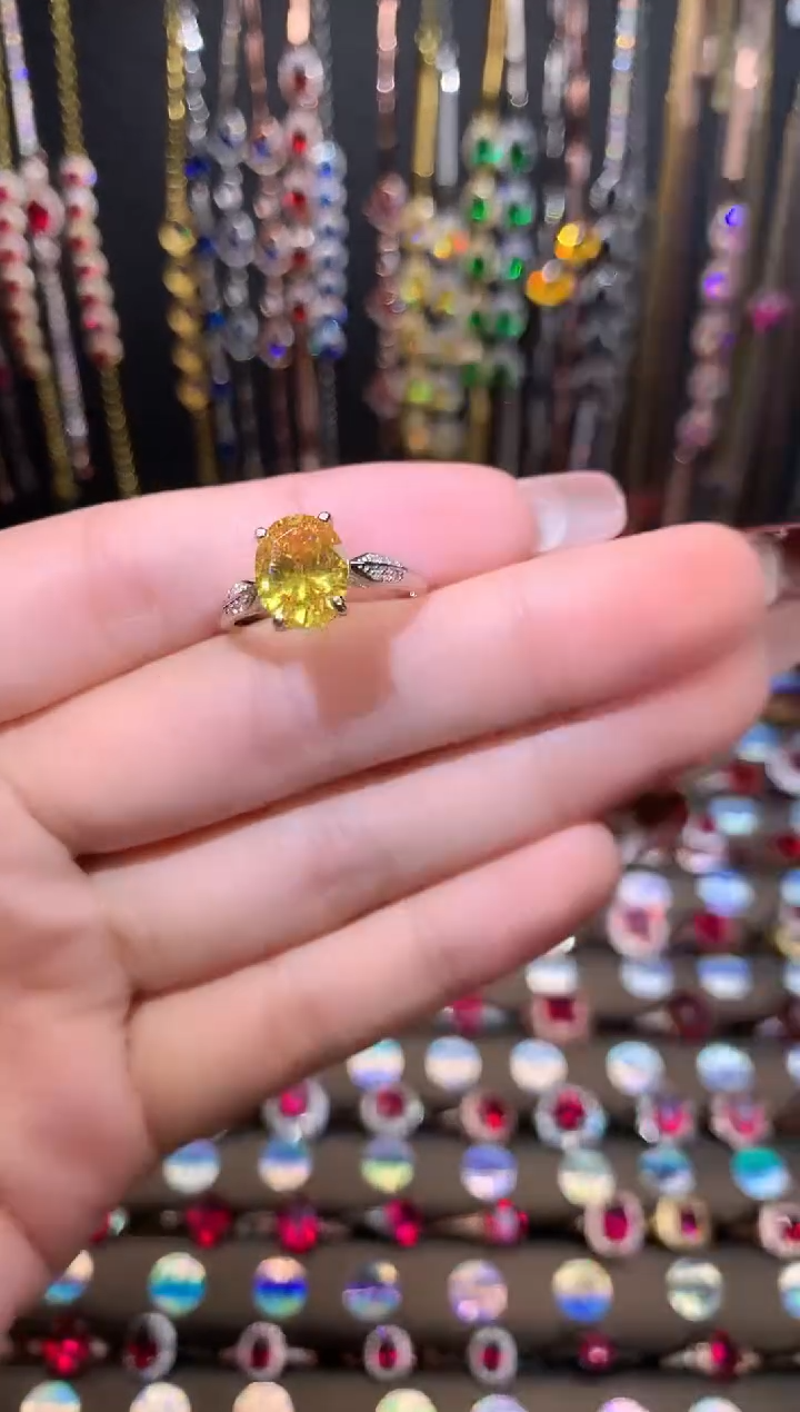 【闪购商品】黄晶戒指银S925镶嵌8.10