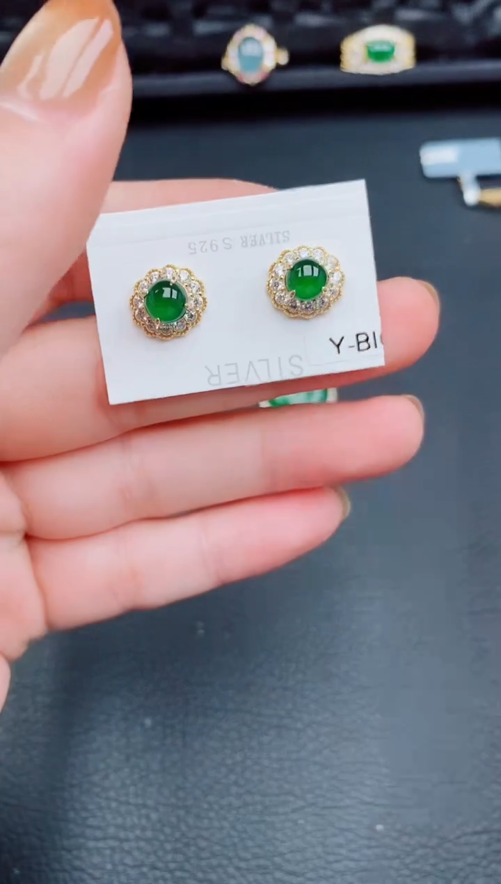 【闪购商品】翡翠耳饰银S925镶嵌天然a货翡翠328
