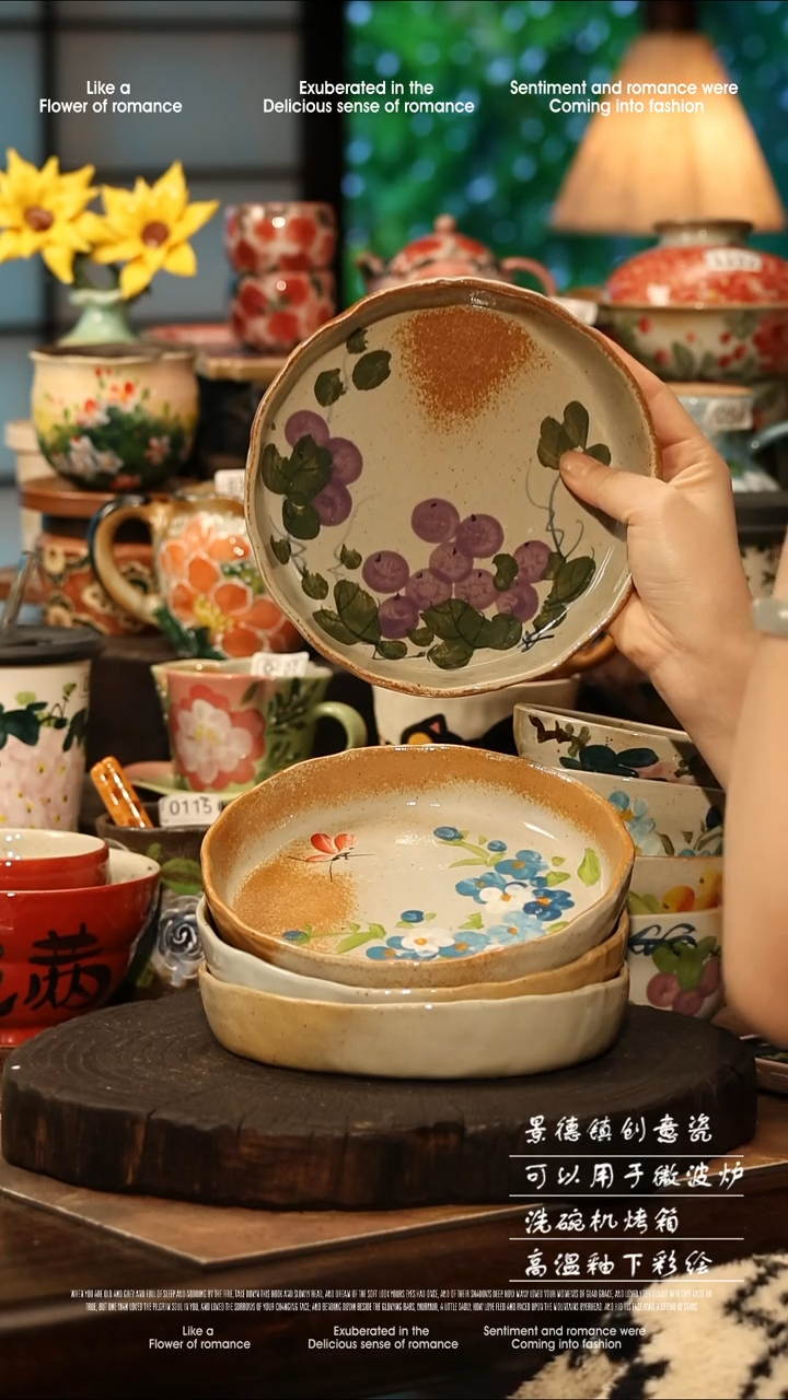 陶瓷四件套景德镇高温釉下彩手工手绘款式