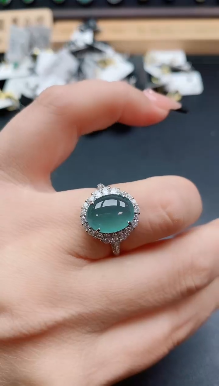 银S925镶嵌戒指翡翠1