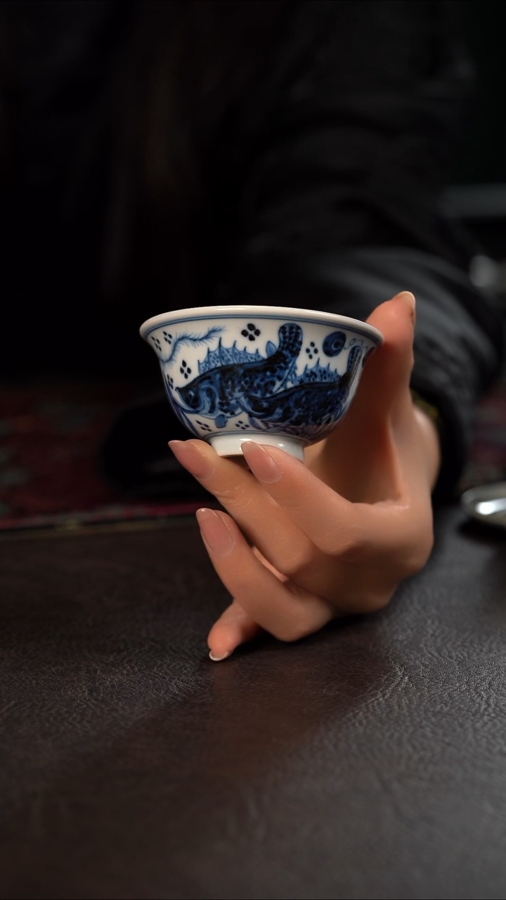 100c雲山敬古五福鱼藻小压手杯