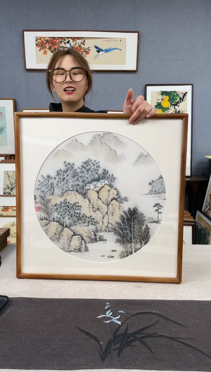 【闪购商品】国画手写手绘带框作品-52*52-山水