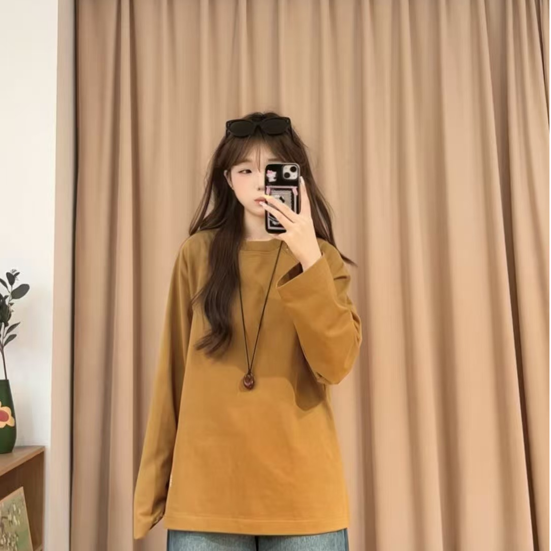 13532余小鱼【个性街头】两色下摆字母印花时尚圆领插肩袖长袖女装