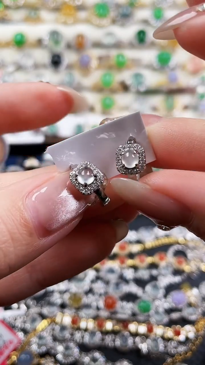 银S925镶嵌翡翠耳饰203