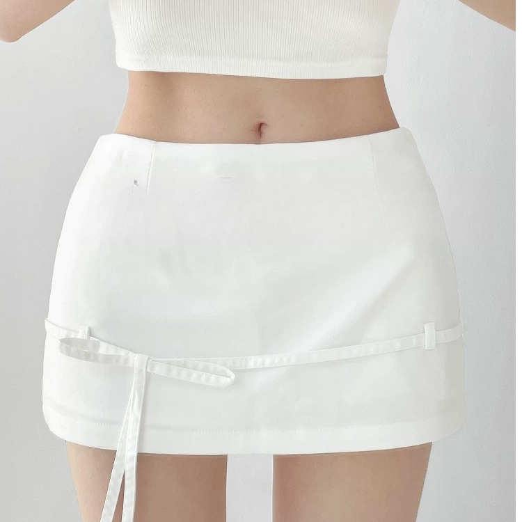 腿精女孩蝴蝶结系带迷你半身裙女春季小个子包臀短裙