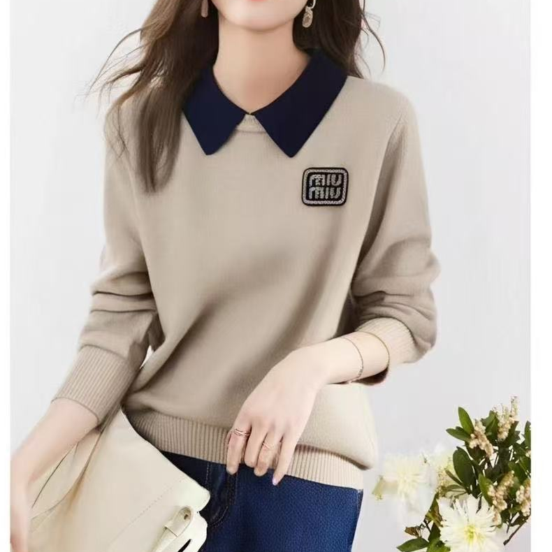 7005针织衫长袖洋气时尚百搭减龄宽松翻领秋冬套头假两件