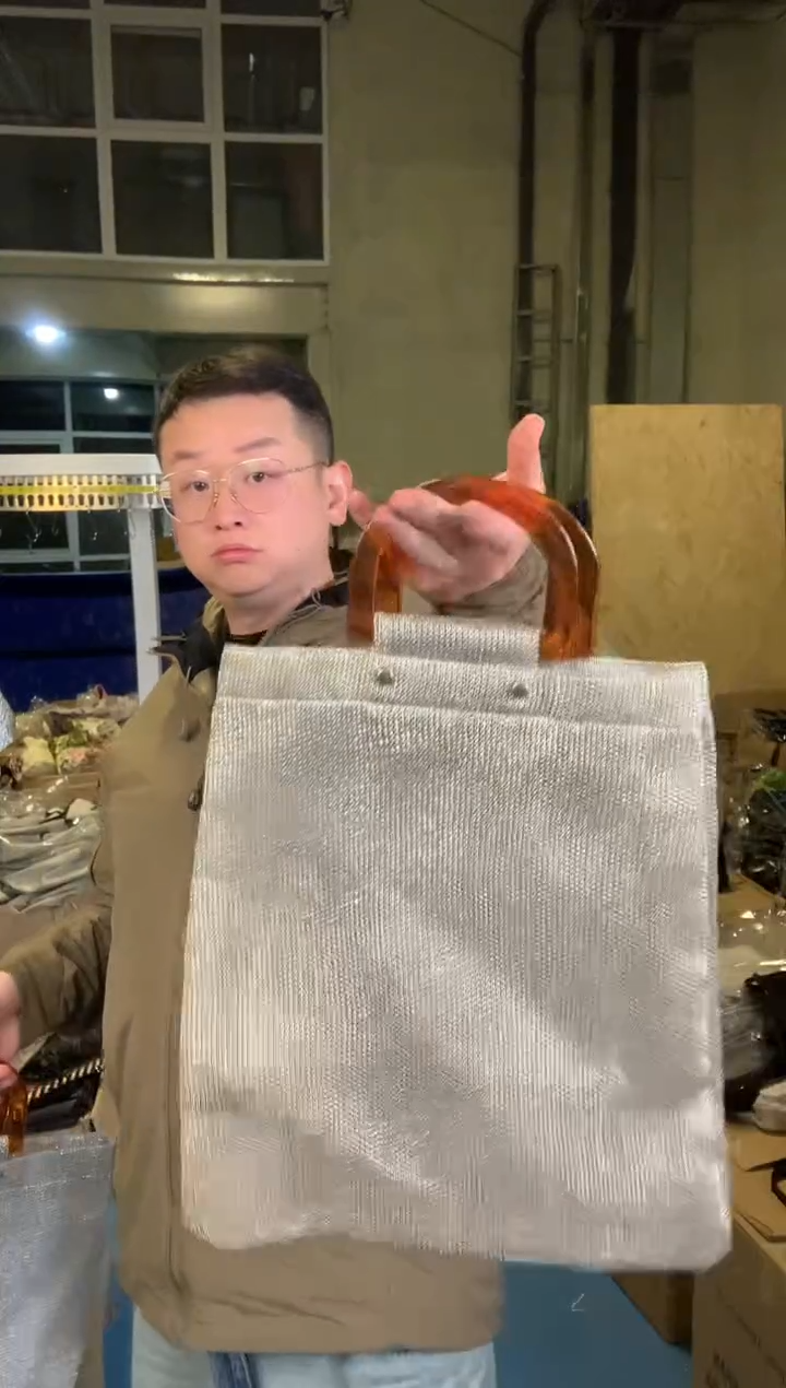 纯棉金色拉丝手提包