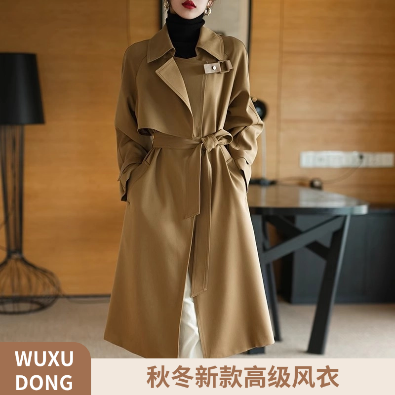 9113新款轻奢时尚中长款女神范卡其色显瘦百搭风衣大衣休闲春季