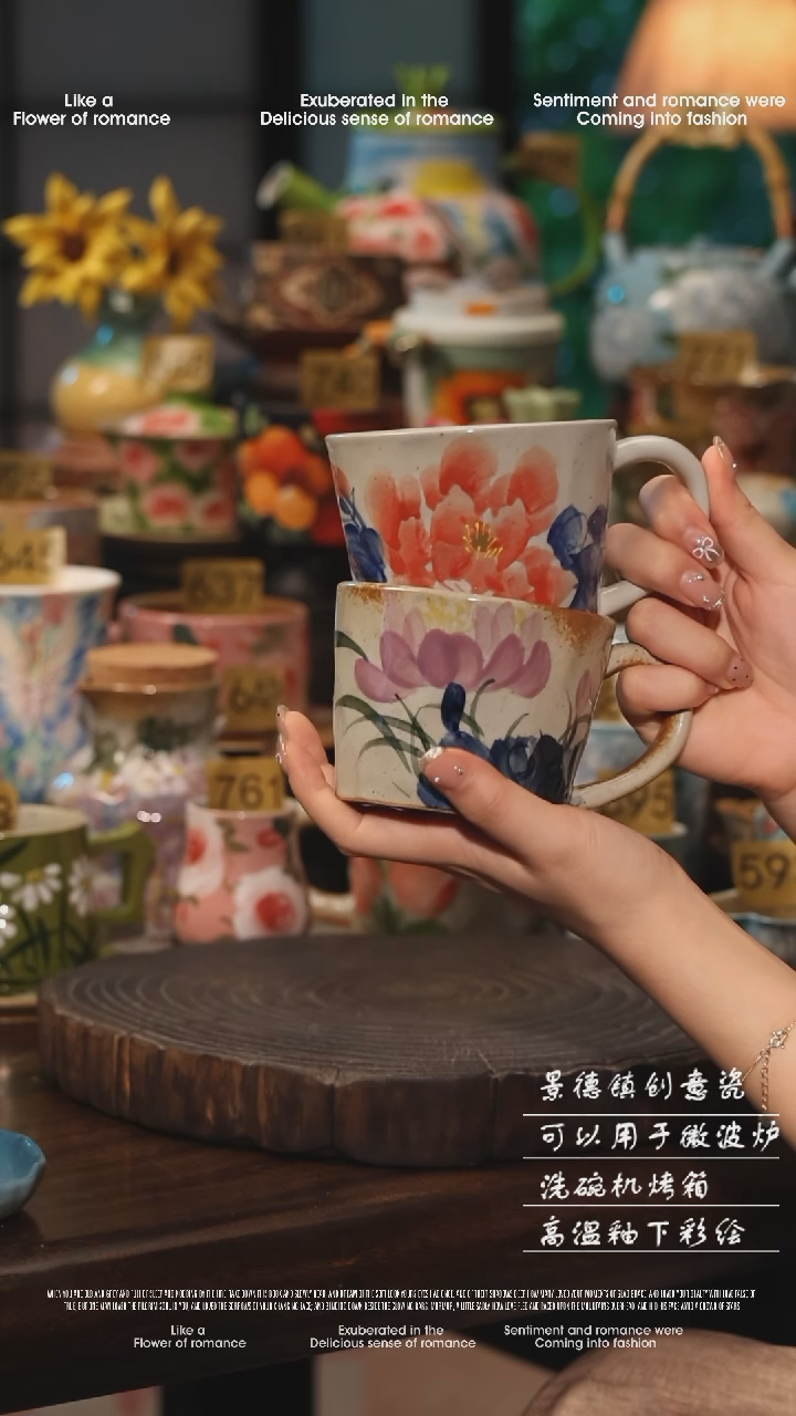 陶瓷一对景德镇高温釉下彩绘设计师款式