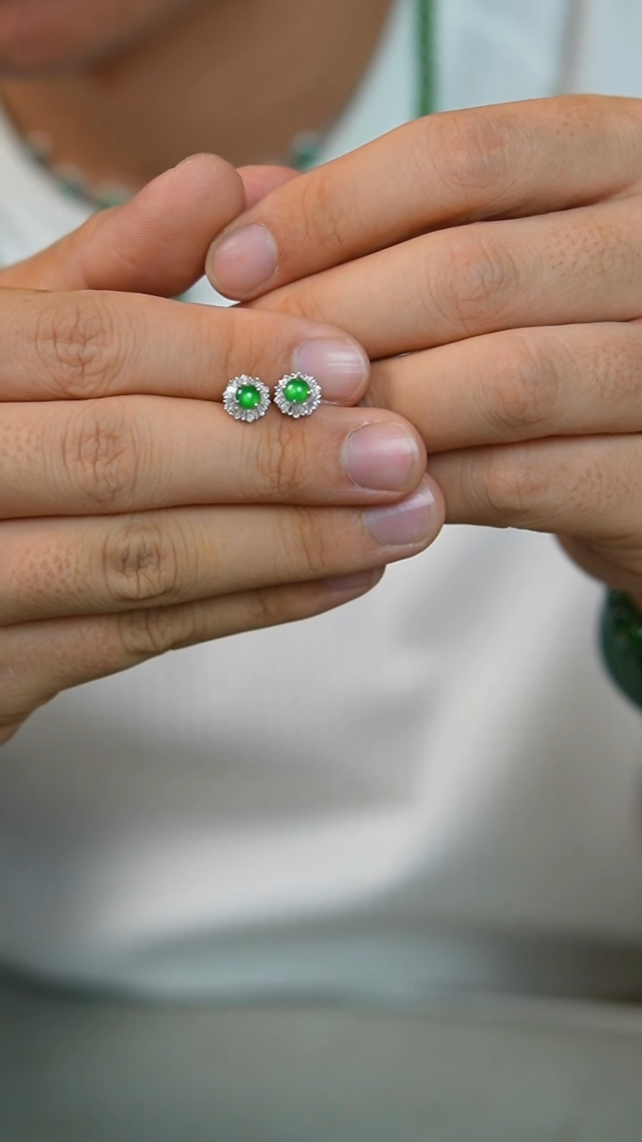 【闪购商品】翡翠耳饰18K金镶嵌6号-耳钉/GG/1