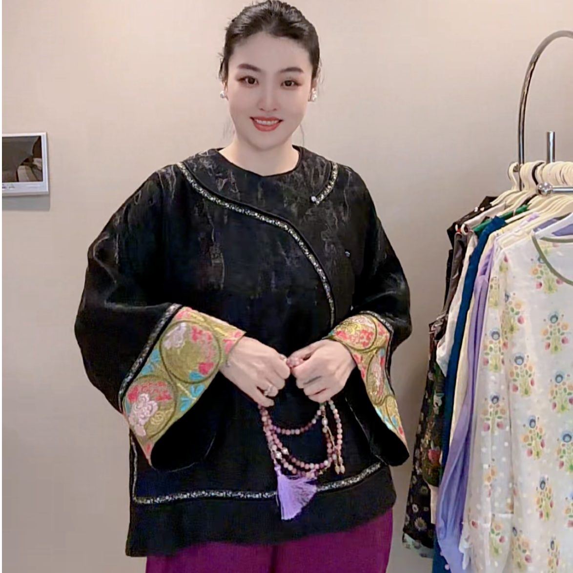 FF 3054｛花香满江南｝新中式定制面料刺绣拼接工艺国风太太服衬衫