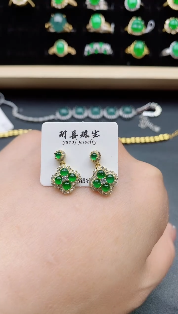 【闪购商品】翡翠耳饰银S925镶嵌1321