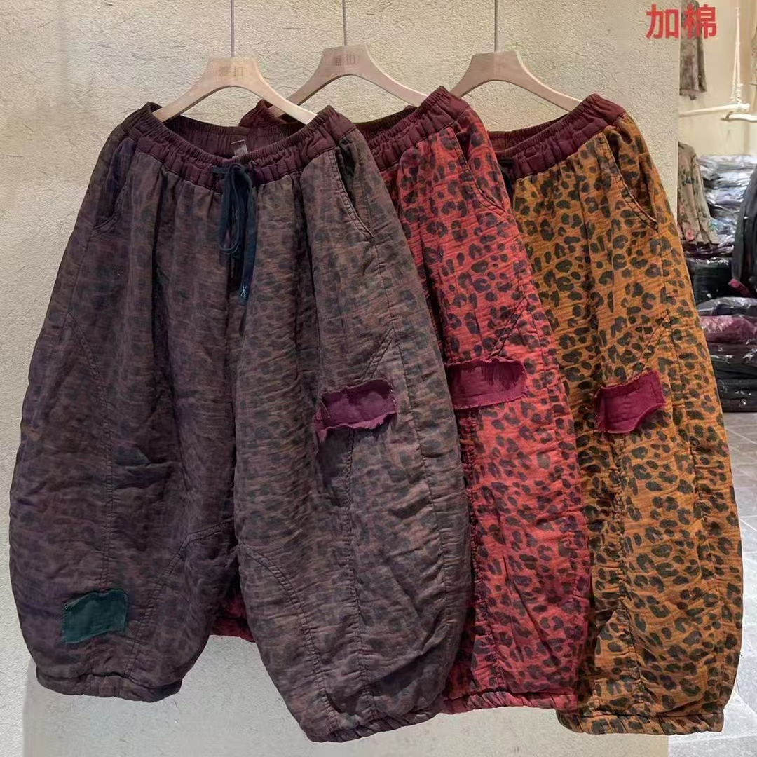 【依然美】两腿贴布冬季加棉时尚休闲轻热棉文艺亚麻棉裤