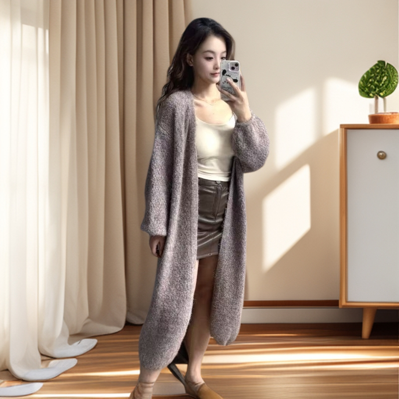 中长款早秋新款慵懒风宽松毛衣温柔百搭针织开衫女时尚气质显瘦