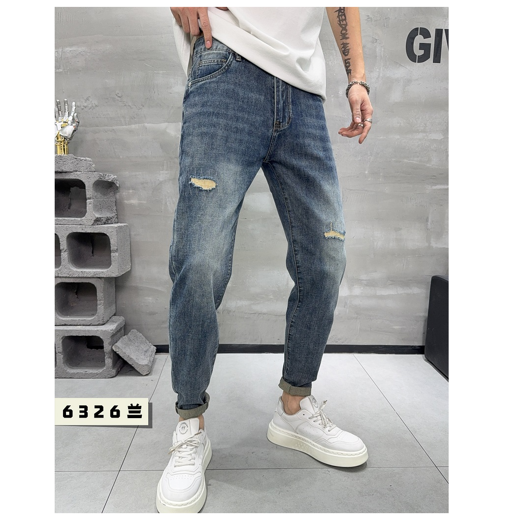 欧若风高腰破洞时尚牛仔裤春季新款轻奢时尚百搭休闲刺绣直筒裤