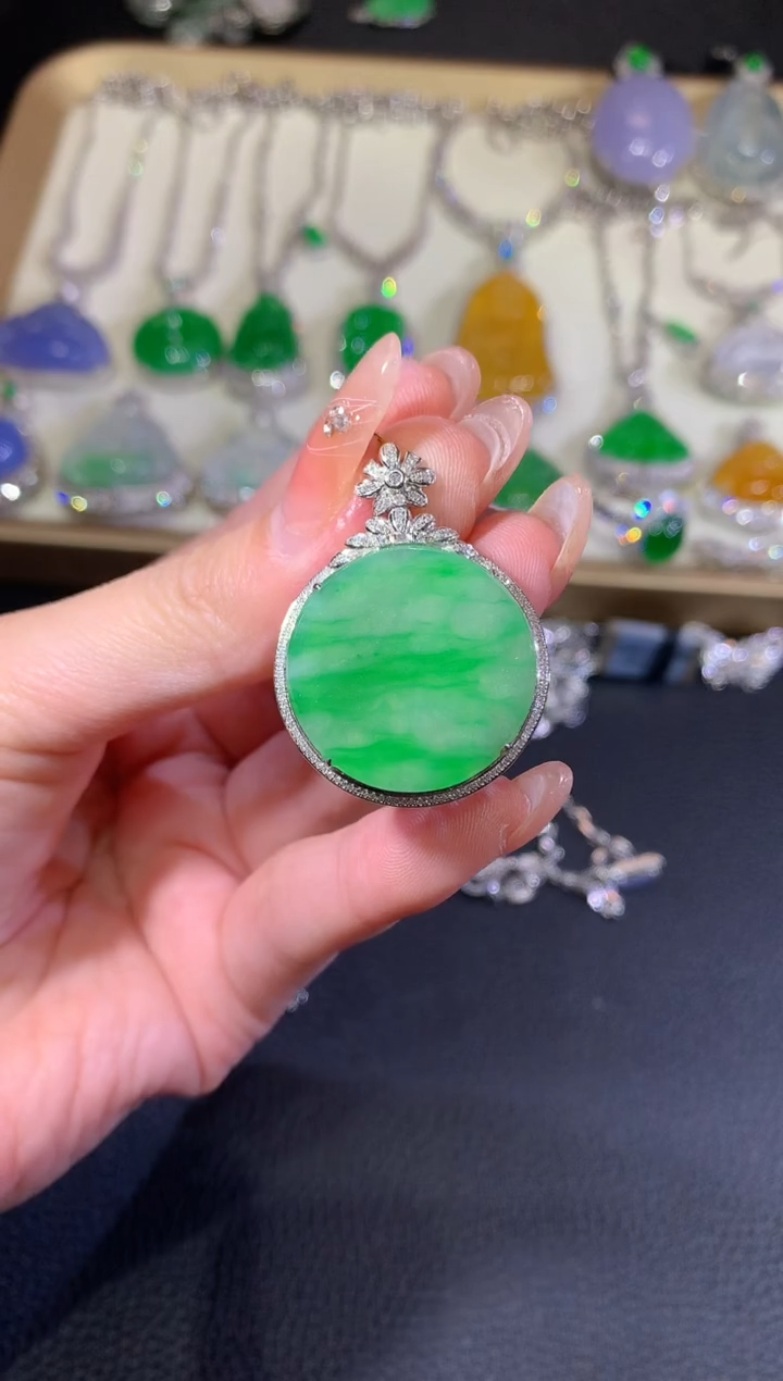 翡翠18K金镶嵌吊坠(不含链)36-圆牌