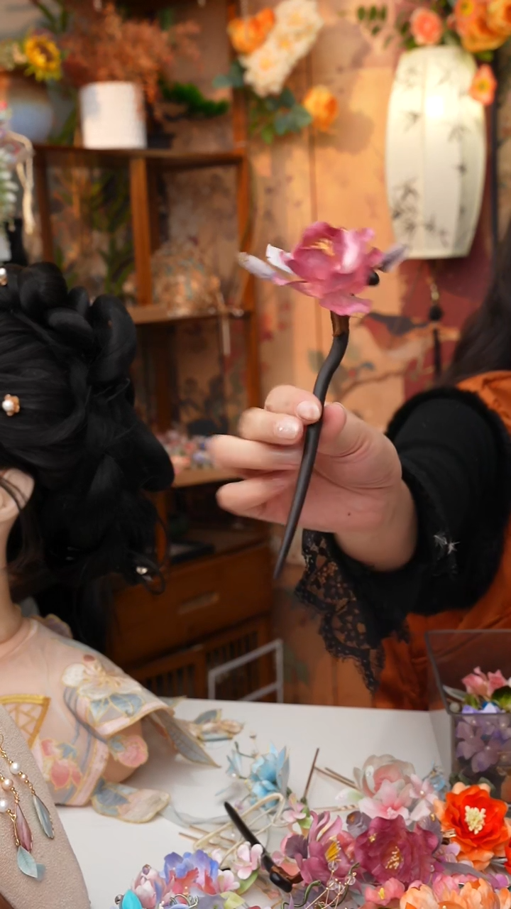 纯铜锆石925银锦簪阁非遗绒花