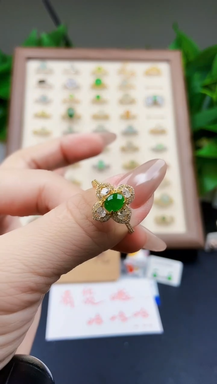 翡翠戒指银S925镶嵌12