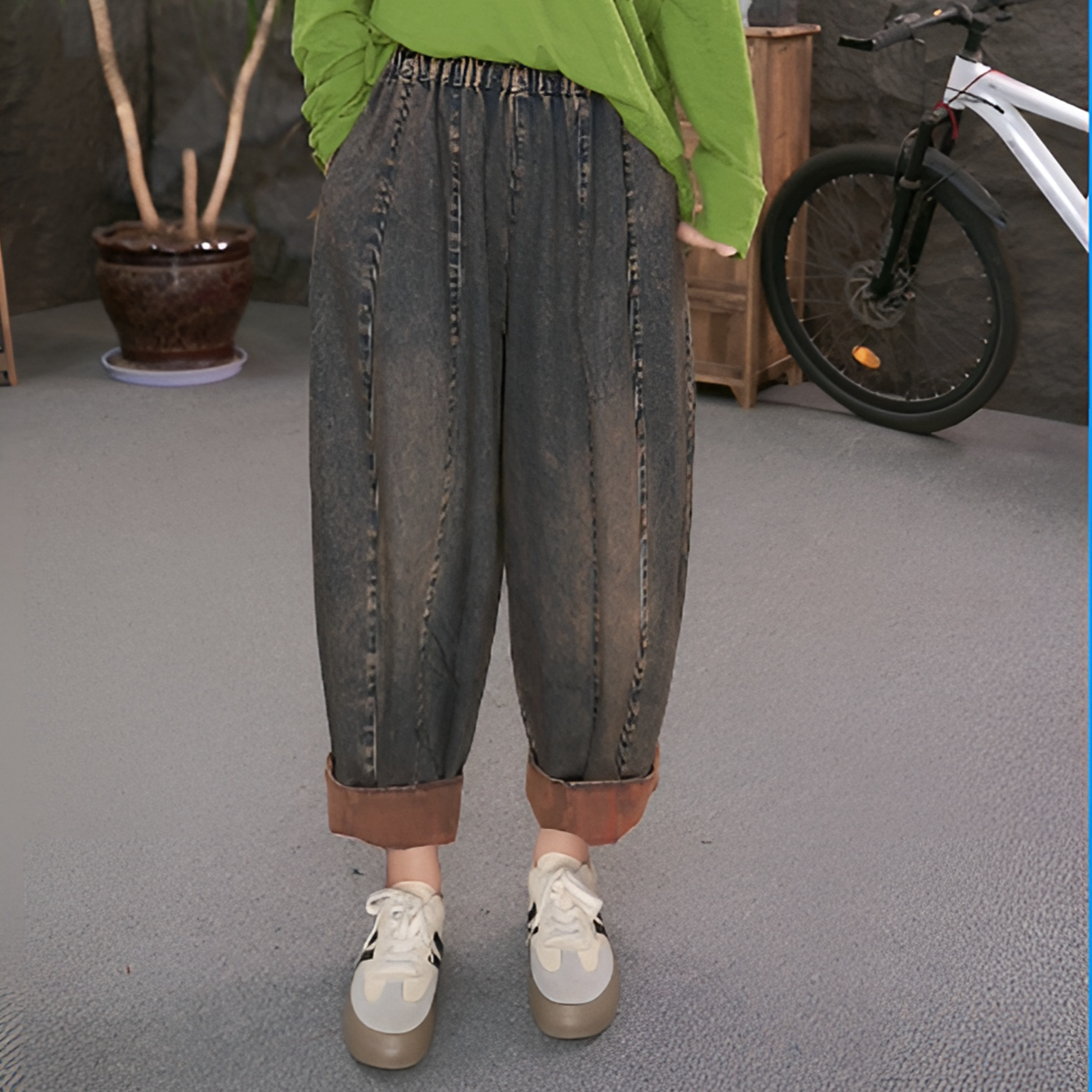 【做旧牛仔裤】女装砂洗长裤牛仔裤直筒阔腿宽松显瘦裤子GG