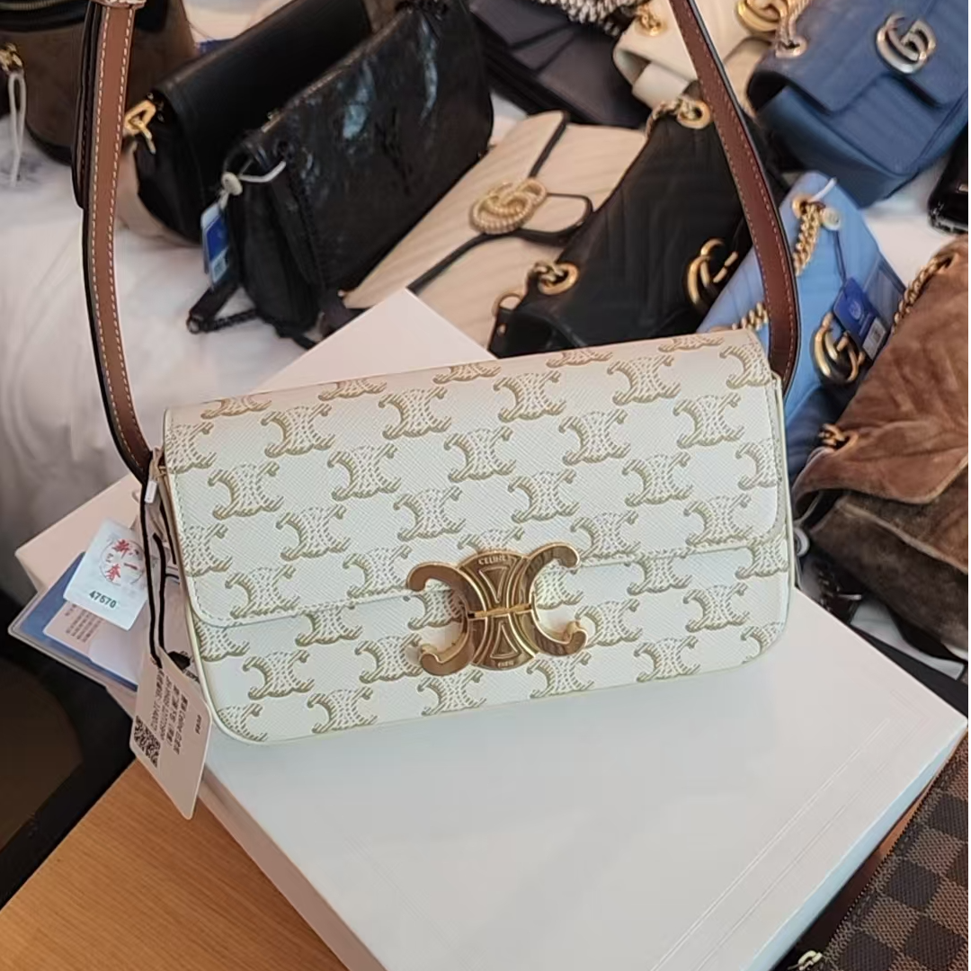 99新 Celine/思琳 老花凯旋门单肩腋下手提包/云海包展放大漏