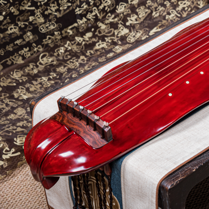 古琴 蕉叶式 纯生漆 老杉木 紫檀配件 推光漆润红色漆面