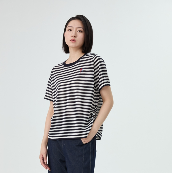 水淼/2026春季新款时尚休闲条纹抽绳毛织上衣  12423