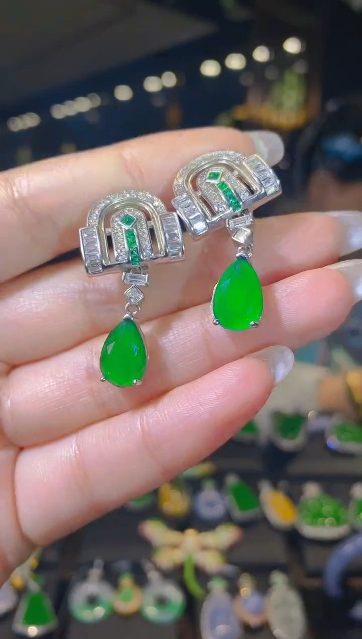 【闪购商品】翡翠耳饰银S925镶嵌081（多样性发货）