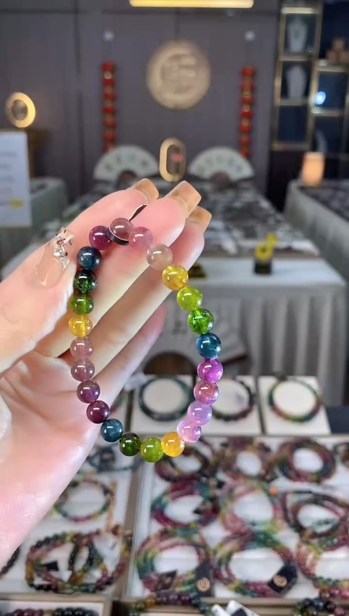 未镶嵌老矿碧玺色标彩虹单圈手串7mm+碧玺dan多样性发货一条