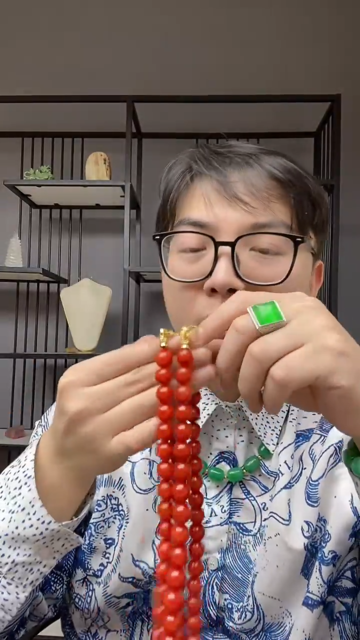 【闪购商品】翡翠颈饰合金毛衣链红12mm