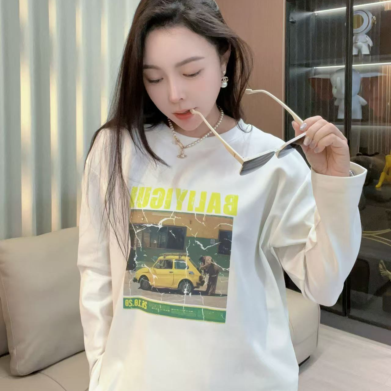 大文子 ·YW ·【小岛微风】上新印花T恤圆领长袖休闲百搭时尚