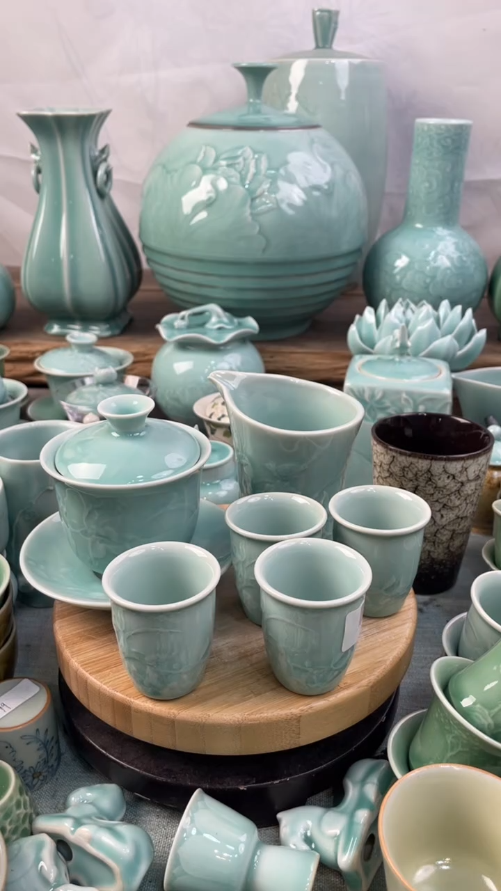 【闪购商品】1盖碗1公道4杯 特价 微瑕 慧仙青瓷