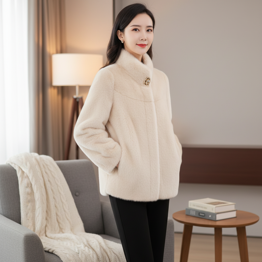 Billy/比利时尚韩版气质女2025冬季新款加厚立领毛毛百搭短外套