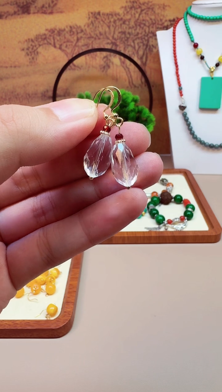 水晶耳饰14K金镶嵌E323