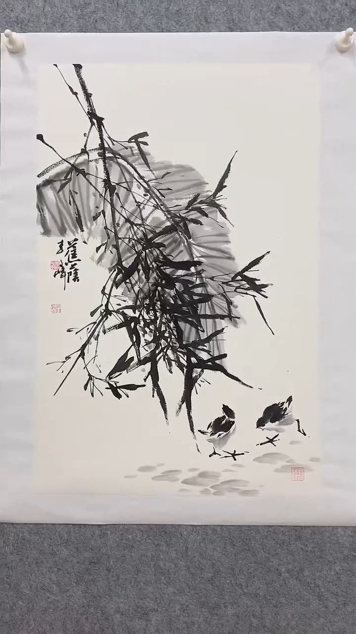 国画李文峰四尺三开花鸟