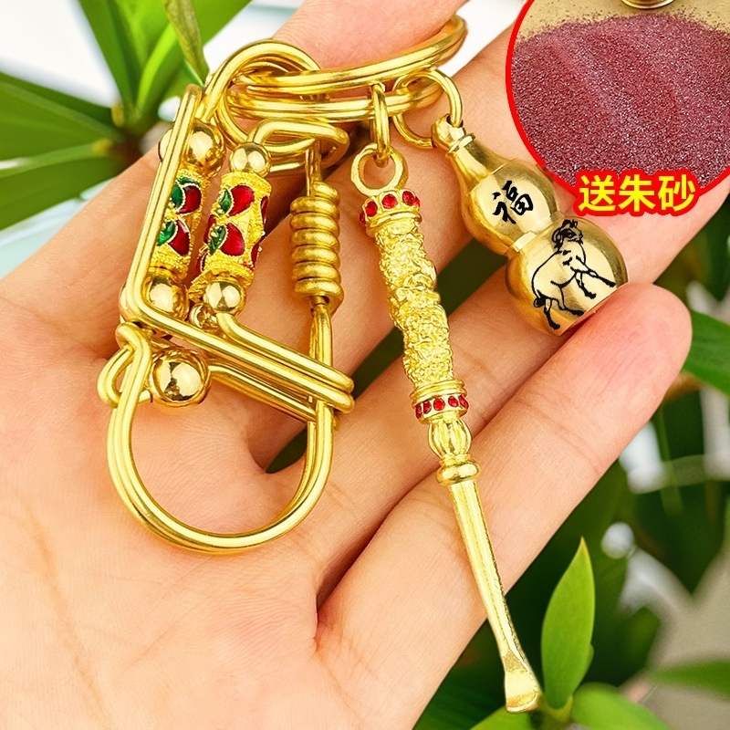 精美黄铜小鸟钥匙扣十二生肖朱砂葫芦耳勺纯铜挂饰工艺匠心。
