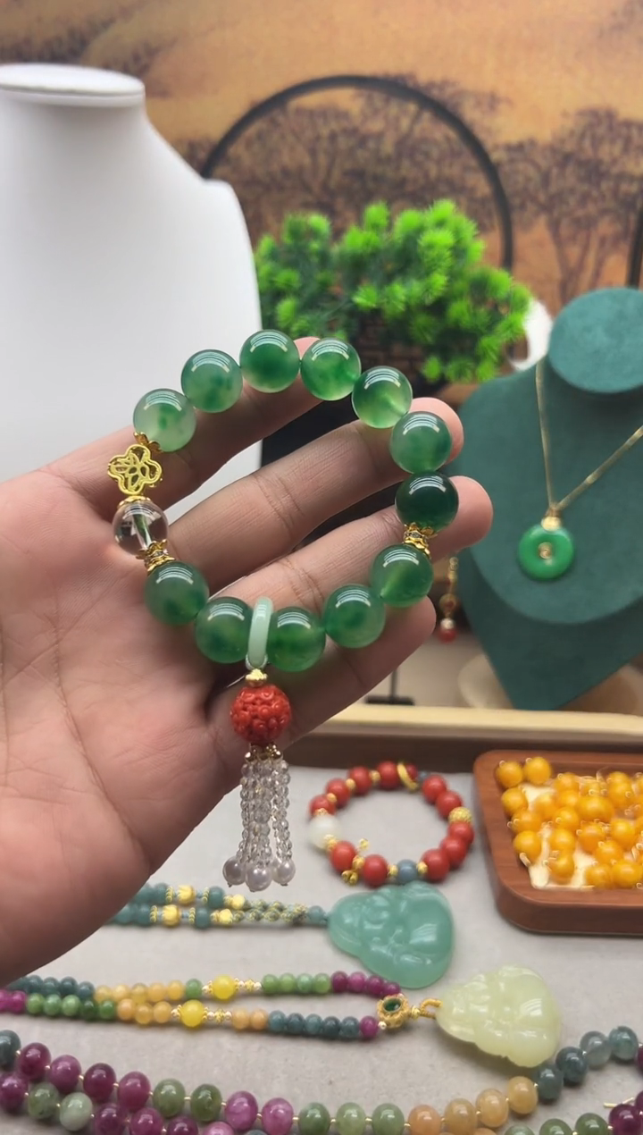 翡翠14K金镶嵌耳饰S298             