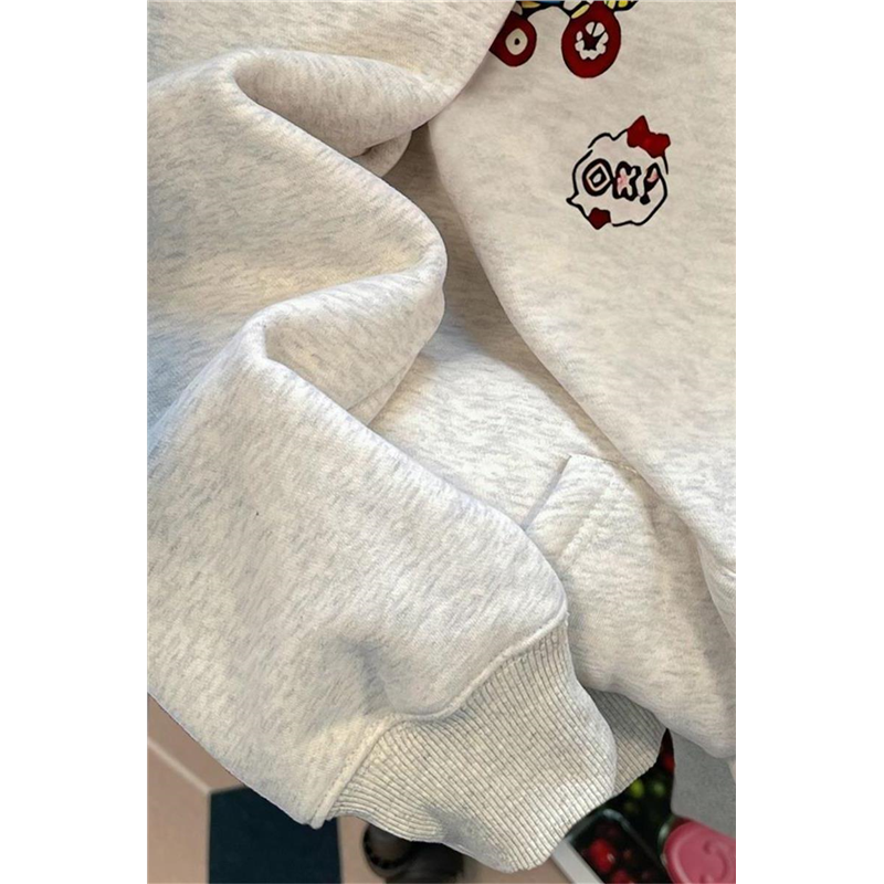 日系小个子可爱涂鸦Kitty猫卫衣女秋冬季高级感chic别致连帽上衣