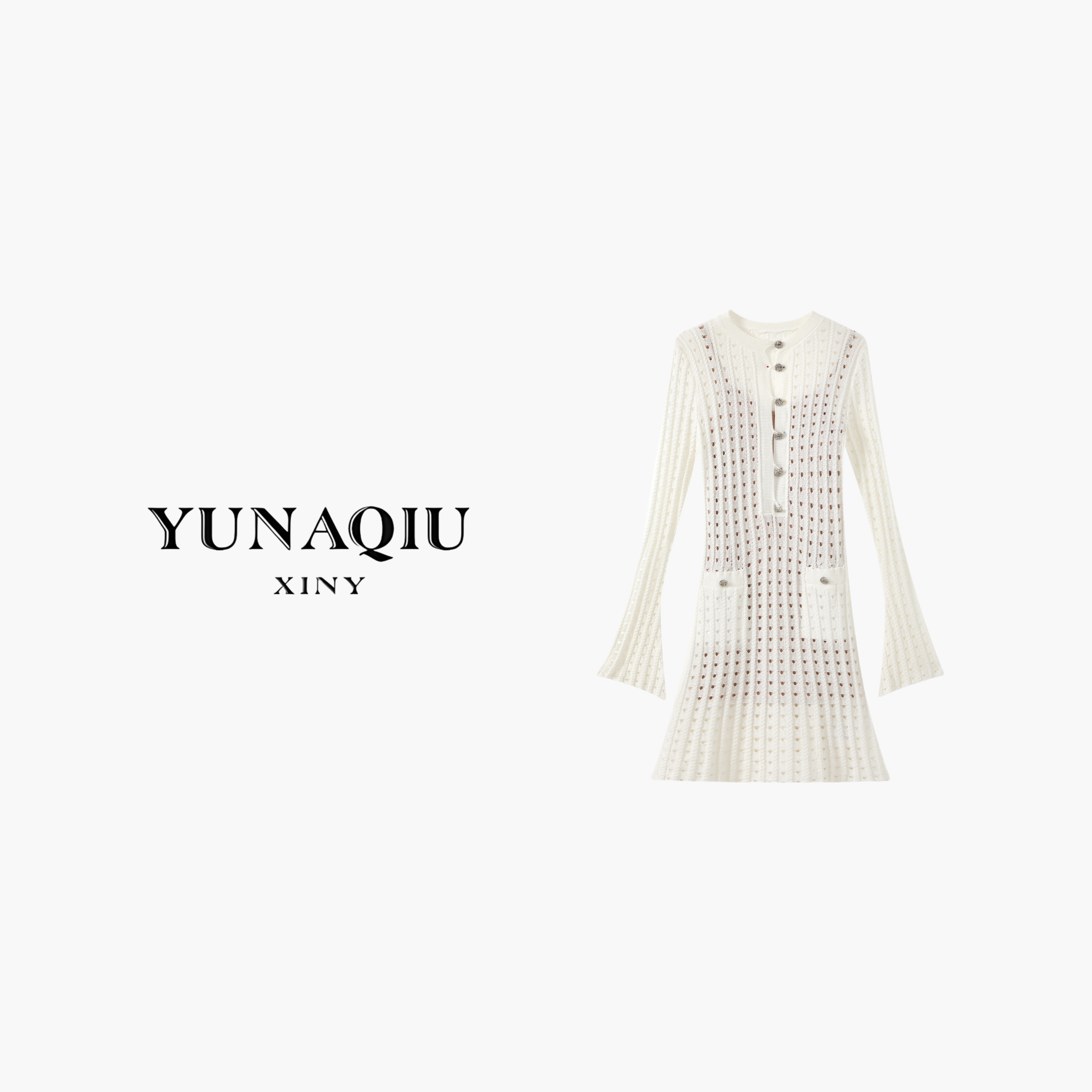 YUNAQIU 时尚白发高级针织裙-9219