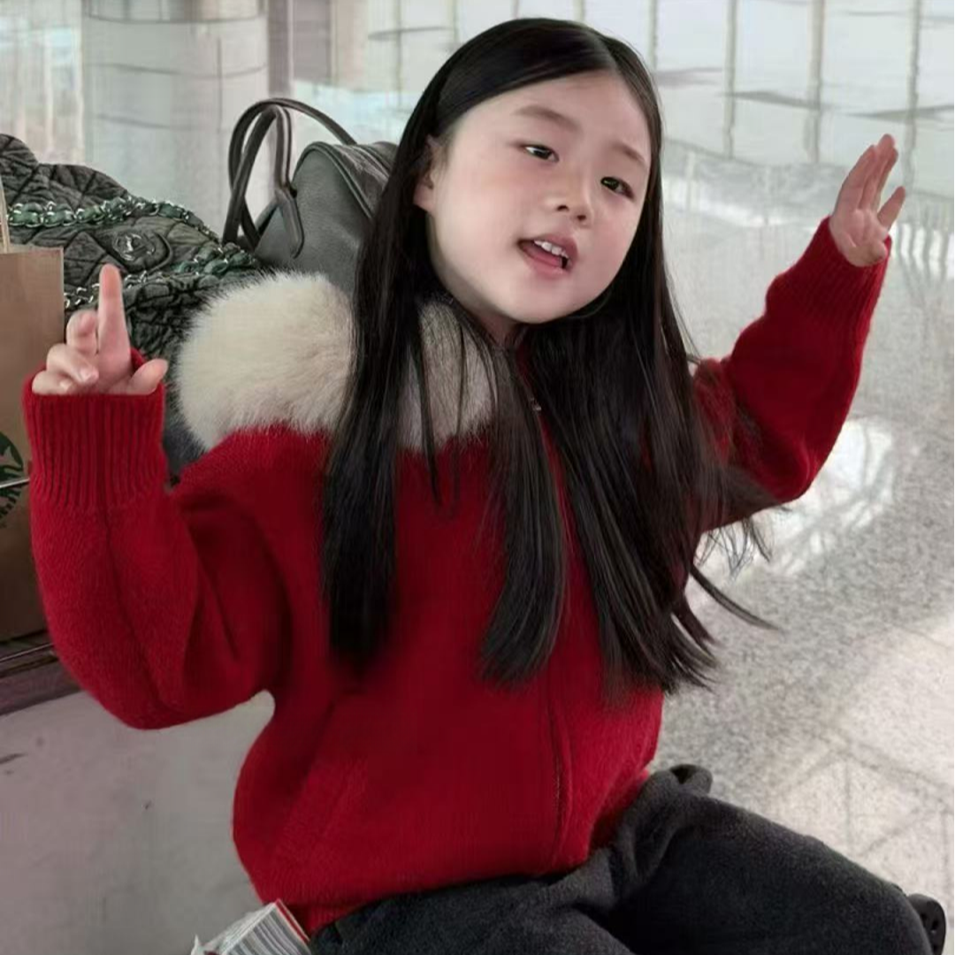 加厚高货毛衣 连帽女童连帽针织外套秋冬洋气冬季