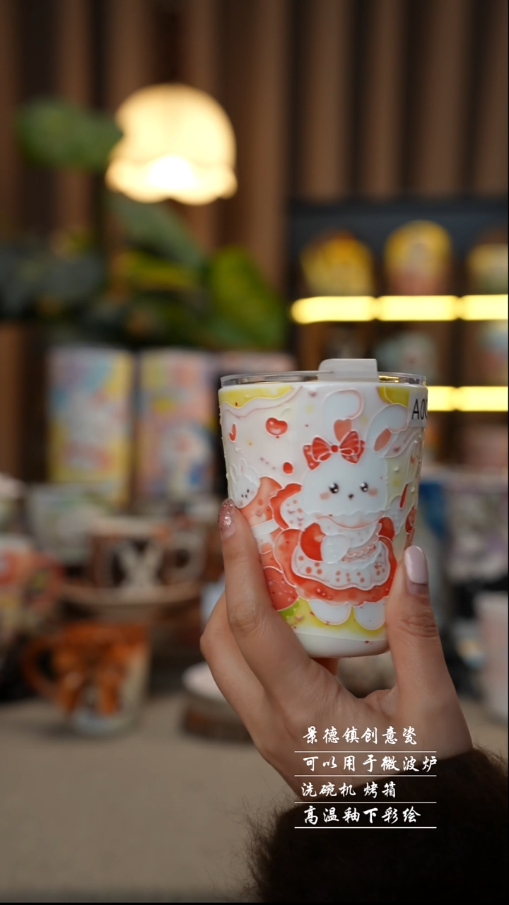 小兔随行杯景德镇陶瓷手工手绘创意设计师款A001