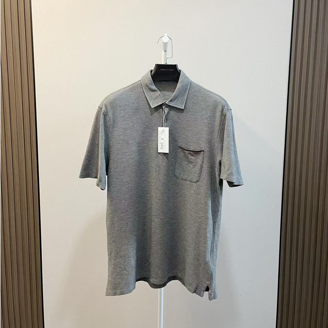 99新 ZEGNA 杰尼亚/经典灰色口袋亲肤短袖polo/尺码XL