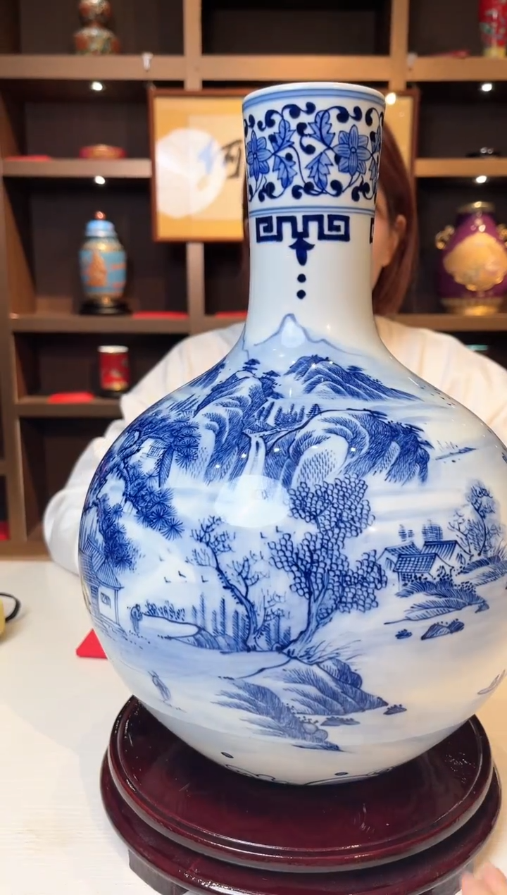 【闪购商品】摆件青花手绘山水天球