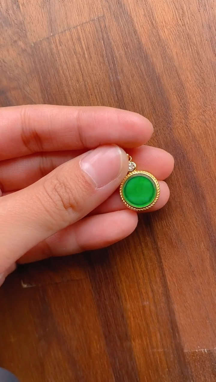 【闪购商品】翡翠吊坠(不含链)银S925镶嵌平安喜乐无事牌