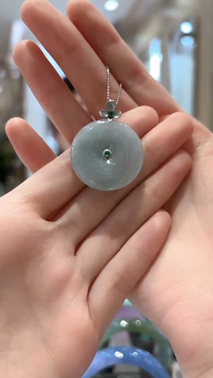 颈饰18K金镶嵌翡翠【5】平安扣