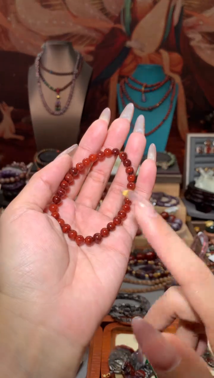 未镶嵌珠宝半成品水晶红极光手串6+mm多样性发其1