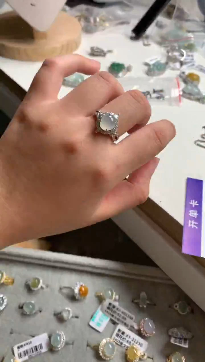 银S925镶嵌戒指翡翠6